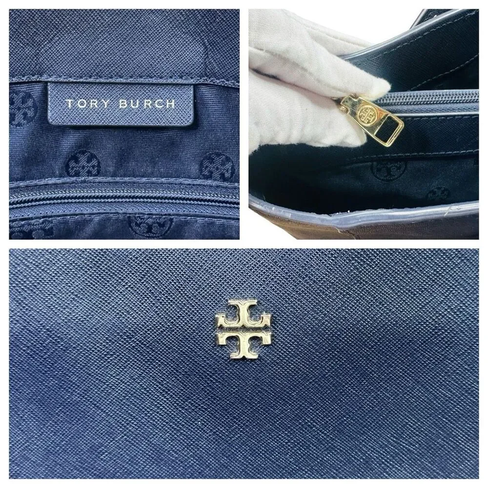 Tory Burch Large Robinson Leather Tote Bag - Navy - 14.5” x 11.25” x 4.5”